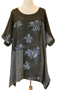 Made In Italy Top floral striped cotton Tunic One One Size Plus UK 16-22 - Picture 1 of 12