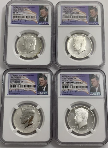 2014 P D S W 4 COIN SILVER KENNEDY HALF NGC PF69 SP69 SET 50TH ANNIVERSARY JFK Cover