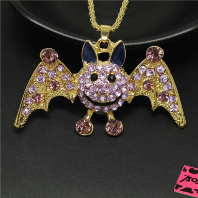 Moda Mujeres Lindo Collar Cadena Colgante Murciélagos Mágicos Cristal Púrpura Diamantes de Imitación Foto 1 de 4