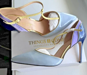 THINGS II COME Women's Heels Shoes Blue Multi color Patent Satin Pumps 5.5 - Picture 1 of 8