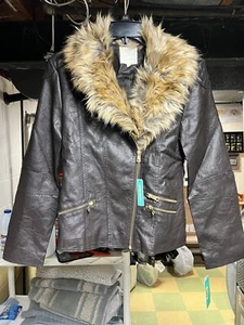Copper Key Girls Brown Faux Leather Jacket Size 14/16 - Picture 1 of 9