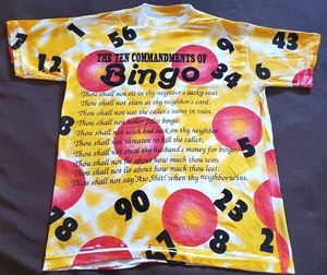 T-shirt vintage anni 90 DIECI COMANDAMENTI DI BINGO stampa all over punto singolo XL divertente - Foto 1 di 7
