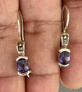 Sterling Silver Iolite & Marcasite Earrings (Q219) - Picture 1 of 8