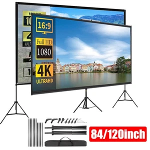 120" Projector Screen w/Tripod Stand Portable Home Outdoor Movie Screen 16:9 4K - Picture 1 of 20