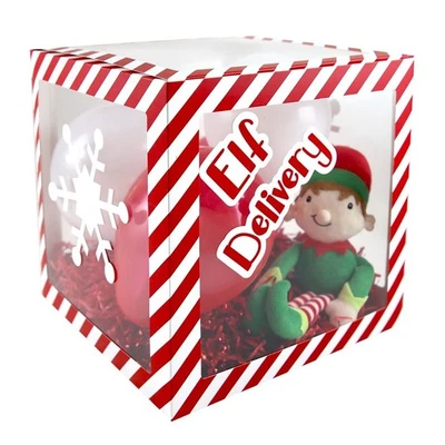 Christmas Elf Arrival Balloon Box 30cm With Balloons & Adhesive Icons - Image 1 of 2