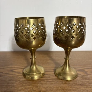 Vintage Brass Chalice Candle Holder Lot Of 2  Crosses All Around Brass Decor - Picture 1 of 7