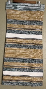 PRANA Acadia Mustard Cream Stripe Organic Cotton Midi Stretch Skirt W’s Large - Picture 1 of 8