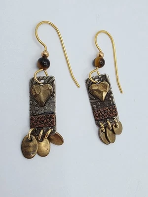 Pendientes de corazón de plata bosque oro plata 18 quilates en acero quirúrgico Foto 1 de 4