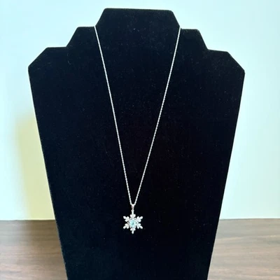 Snowflake Pendant 18" Necklace Simulated Blue & White Topaz 925 Sterling Silver - Image 1 of 4