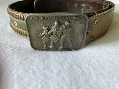 Bicentennial Belt Buckle With Leather Belt Sz 36 - Image 1 of 4