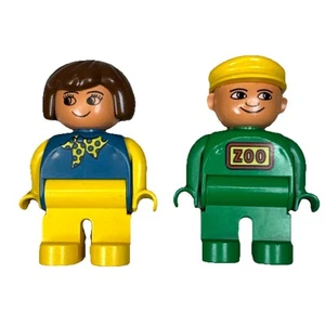 Lego Duplo Figures Zookeeper Man Yellow Hat & Brunette Lady Woman Scarf 2.5" - Picture 1 of 6