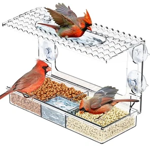 Window Bird Feeder with Large Feeding Tray Strong Suction Cup For Garden Yard - Picture 1 of 9
