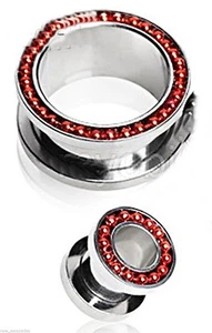 PAIR-Chain Red On Steel Screw On Ear Tunnels 05mm/4 Gauge  - Picture 1 of 4