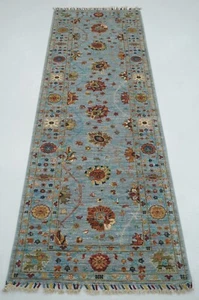 3 x 8 ft Blueish Gray Waziri Afghan Hand knotted Transitional Runner Rug - Picture 1 of 16