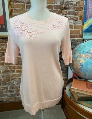 Suéter Isaac Mizrahi Live Rosa Agua de Rosas Manga Codo Apliques Florales Nuevo Foto 1 de 4