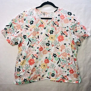 Barco Juniors Uniform Womens Scrub Top M Multicolor Floral Print Side Pockets - Picture 1 of 9