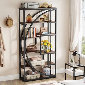 5 Tier Freestanding Wood Bookcase Bookshelf with Metal Frame, Display Rack Shelf - Picture 1 of 16