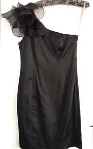 Black Cocktail Party Dress One Shoulder Ruffle Bodycon Style Red Herring Size 10 - Picture 1 of 16