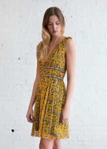 Isabel Marant robe soie jaune fleurie Balzan dress 34 Valeur 410 EUR