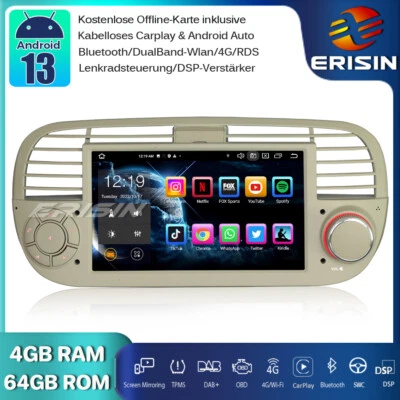 64GB Android 13 Autoradio GPS Wifi CarPlay DAB+ OBD2 DSP Fiat 500 500C 500S 500E - Bild 1 von 4