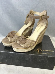 B. Makowsky Wedge Heel Shoes Womens Size 7.5 Marty Leather Open-toes Sandals - Picture 1 of 16