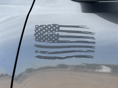 Pair (2) 4x7 Matte Black American Flag Vinyl Decal Sticker Tattered Worn Ripped - Image 1 of 4
