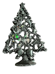 Pewter Christmas Tree Votive Iridescent Tea Light Candle Holder Vintage - Picture 1 of 13