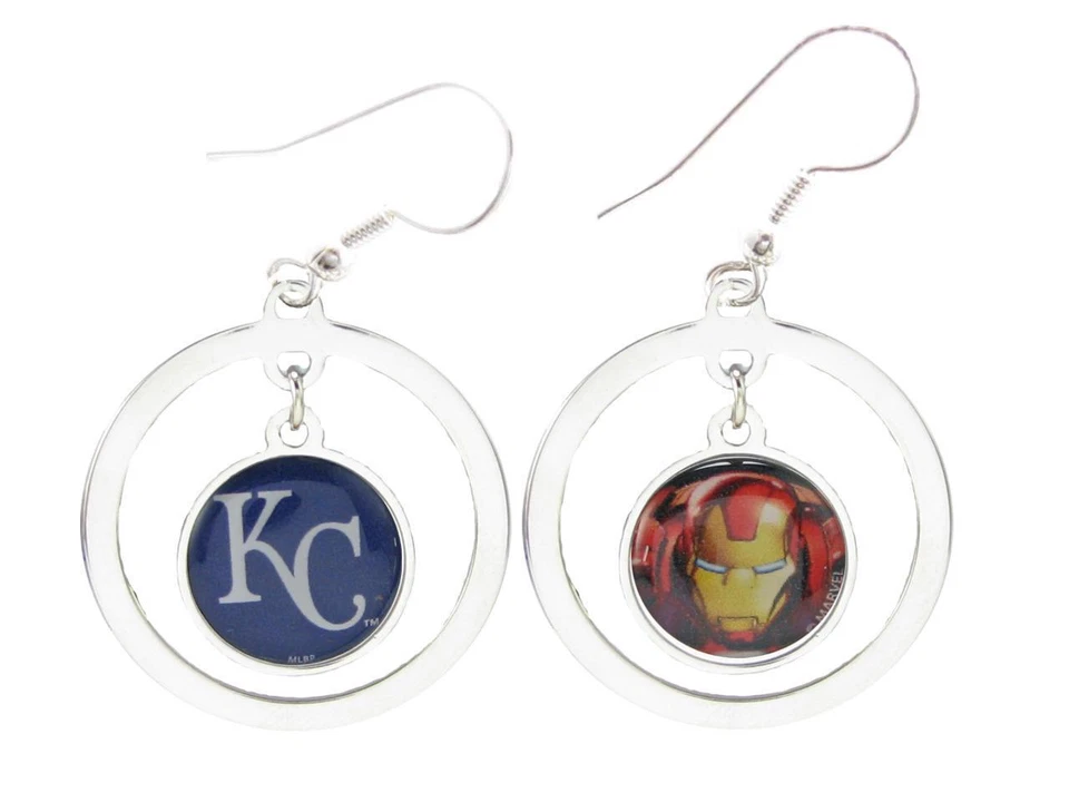 Kansas City Royals Iron Man Two Sided Silver Hoop Wire Earrings Marvel Jewelry - Image 1 of 1