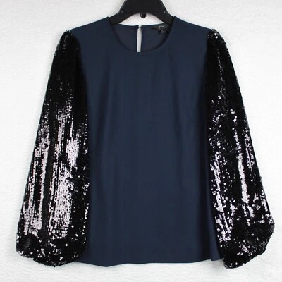 Blusa para mujer J.Crew manga lentejuelas talla S azul marino y negro AE902 Foto 1 de 4