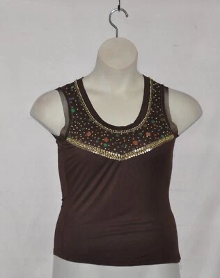 Top tejido adornado con cuentas Lucy Paris talla S marrón Foto 1 de 2