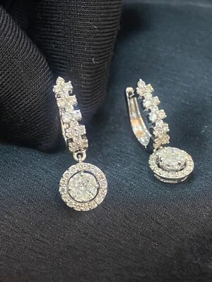 Pave 1.78 Carats Marquise Round Princess Diamonds Drop Hoop Earrings In 14K Gold - Image 1 of 4