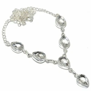 A+++White Topaz Gemstone 925 Sterling Silver Handmade Jewelry Necklaces Sz 18" - Picture 1 of 1