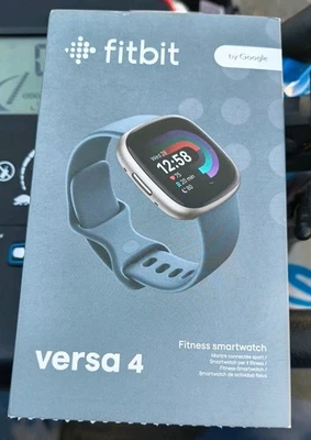 Fitbit Versa 4 Smartwatch Platinum Aluminum/Waterfall Blue Band - NEW  - Image 1 of 4