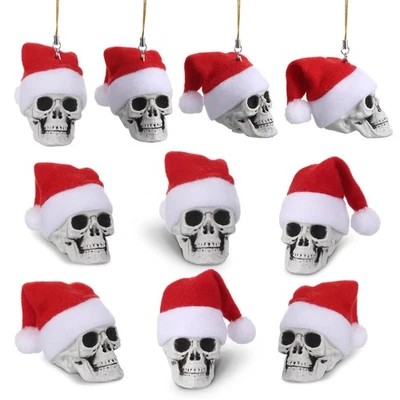 24 peças mini cabeças de caveira penduradas chapéu de Papai Noel Halloween esqueleto cabeça árvore ornamento... - Imagem 1 de 4