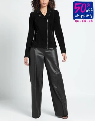 RRP €800 DACUTE Suede Leather Biker Jacket IT38 US2 UK6 XS Black Made in Italy - Image 1 of 4