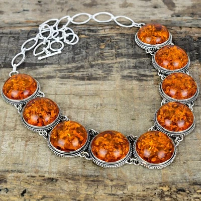 Collar De Ámbar Báltico De Piedra Preciosa De Declaración De Plata Esterlina 925 - Imagen 1 de 4