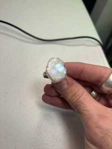 Natural Rainbow Moonstone 925 Sterling Silver Ring Size 8.5 - Picture 1 of 17
