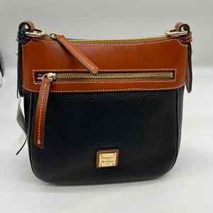 Dooney & Bourke Pebble Leather North/South Medium Crossbody Bags Black Tan - Picture 1 of 16
