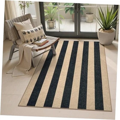  Tapete de pátio externo listrado de juta fácil, tapetes laváveis 3x5 para varanda de entrada,  - Imagem 1 de 4