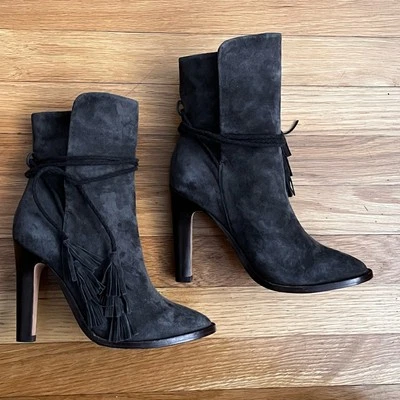 Joie Chap Suede Fringed Tie Ankle Boots - Size 37 - Image 1 of 4