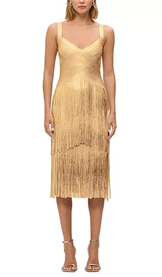 Hervé Léger Gold Metallic Fringe Mischa Dress- Medium - retail $1690 - Image 1 of 4