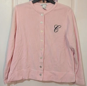 Cotton Couture Pink Button Up Cardigan Sweater Jacket W/ Embroidered C Y2K Retro - Picture 1 of 6