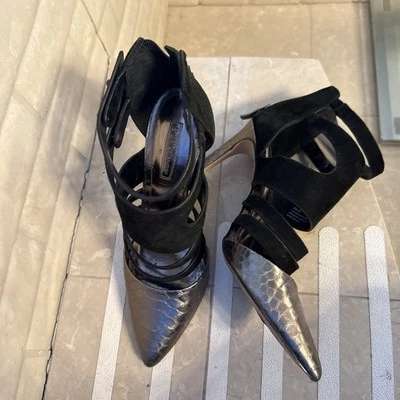 BCBG Generation 女式皮革蛇皮绒面革黑色高跟鞋,8 码 — 第 1/4 张图片