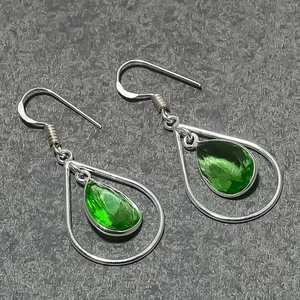 Faceted Green Amethyst Pear Shape Drop Dangle Gemstone Jewelry Earrings 1.70" - Picture 1 of 9