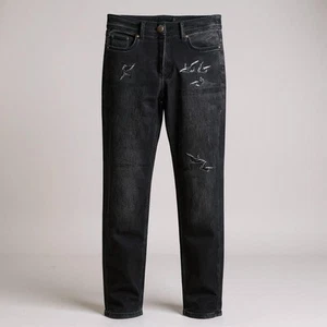 Skinny Embroidered Jean Women 29 Black Mid Rise Slim Fit Punk Grunge Laurel - Picture 1 of 13