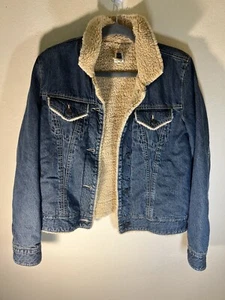 VTG Gap Jean Trucker Jacket Sherpa Lined Medium Denim Women - Picture 1 of 16