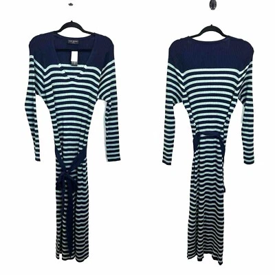 Новый с Ярлыками Lane Bryant 18/20 v-образным вырезом в полоску ребро платье синий эластичной свитер талии галстук - Изображение 1 из 4