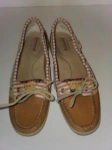 Sperry Womens Top Sider Leather Boat Shoe with Floral and Canvas Stripe Size 8 - Picture 1 of 13