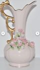 Vintage Lefton China Hand Painted Pink 3D Floral Vase / Pitcher #70443