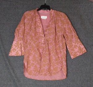 by Anthropologie Popover Blouse Embroidered Applique Top XS Pink Brown Boho - Picture 1 of 7